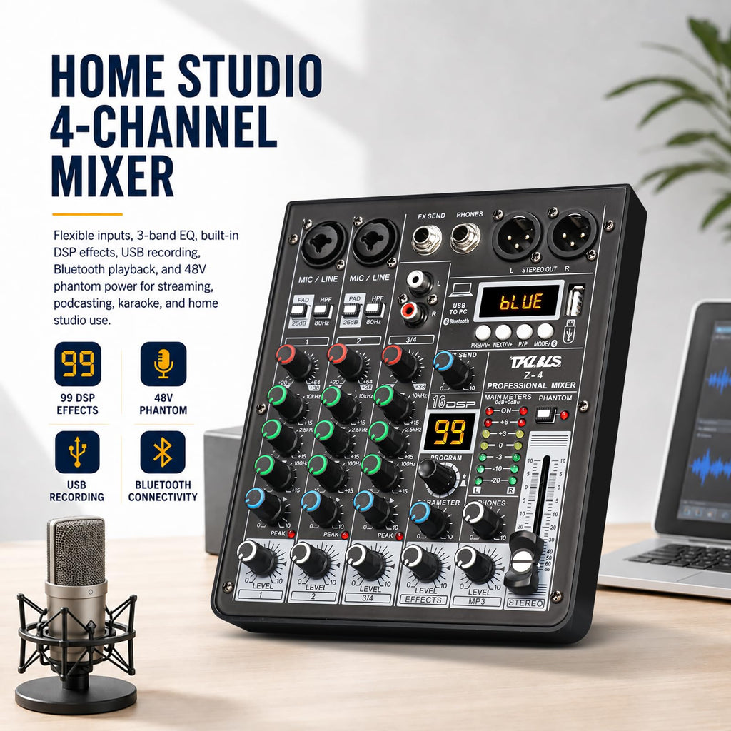 4 Channel Podcast Audio Mixer with 99 DSP Effects D394