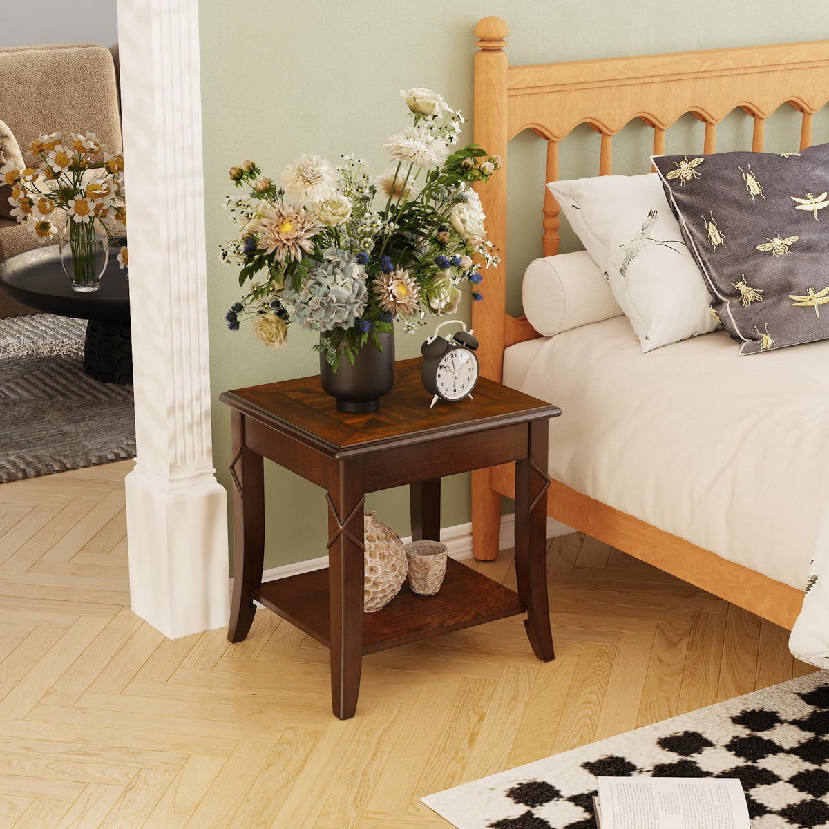Solid Wood Side End Table with Storage Shelf C852524