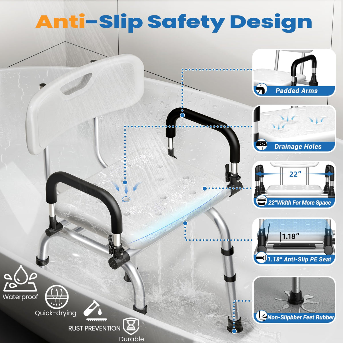 360° Rotating Adjustable Padded Shower Chair F96533