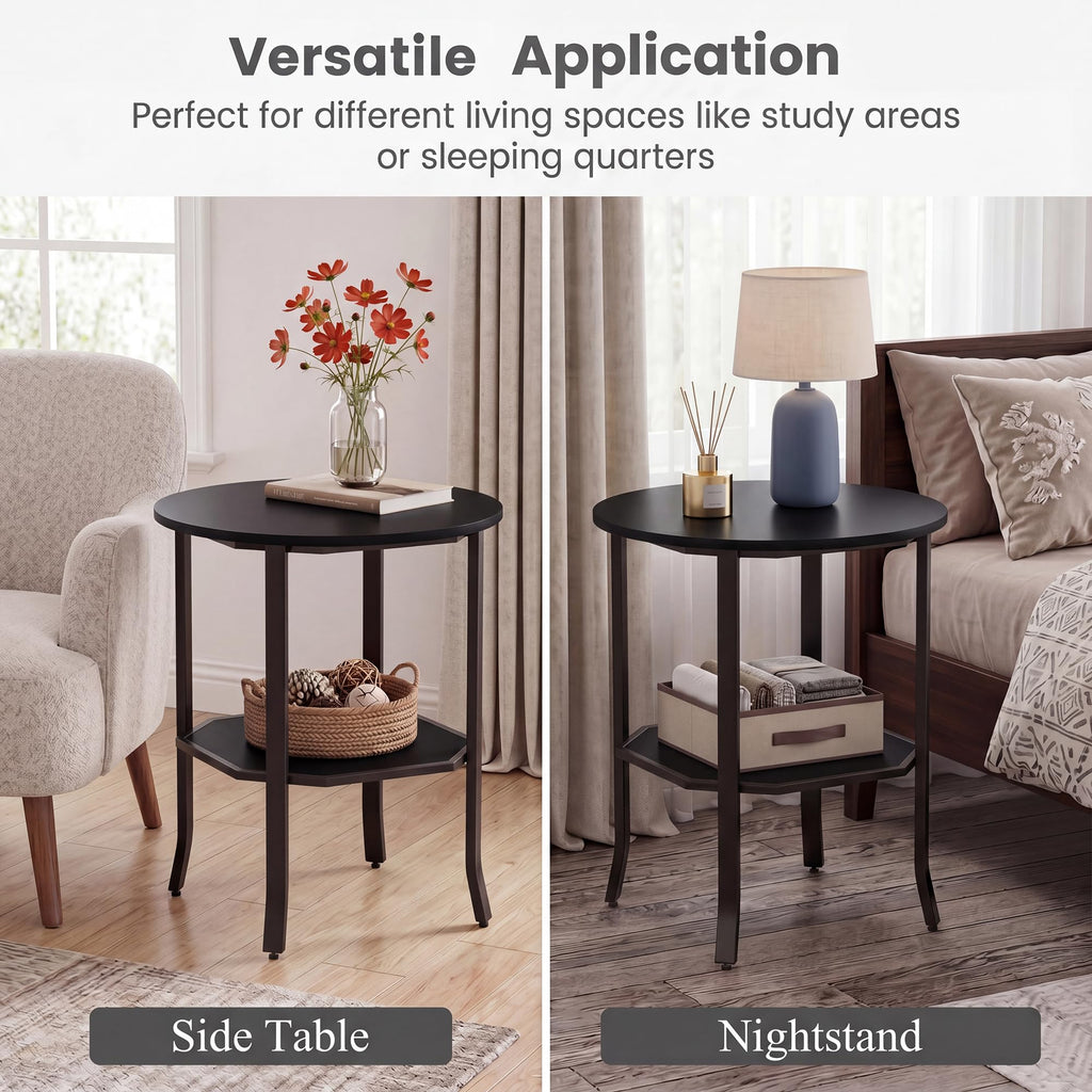2-Tier Round Side End Table with Storage Shelf L50301