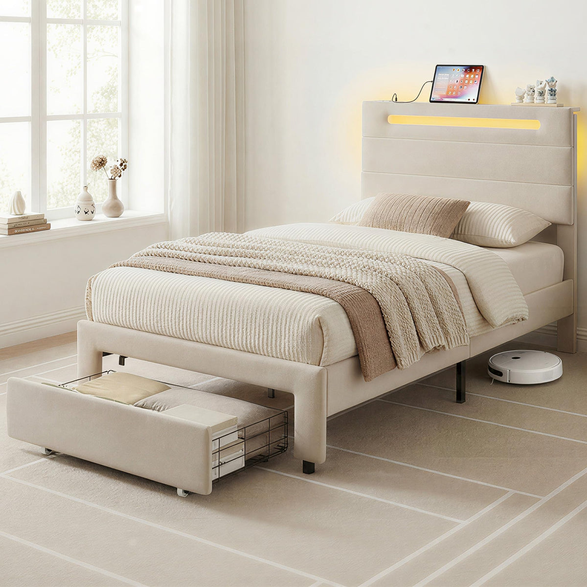 Twin Bed Frame with Storage Drawer S321512