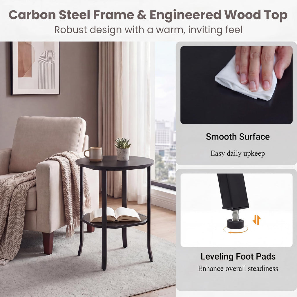 2-Tier Round Side End Table with Storage Shelf L50301