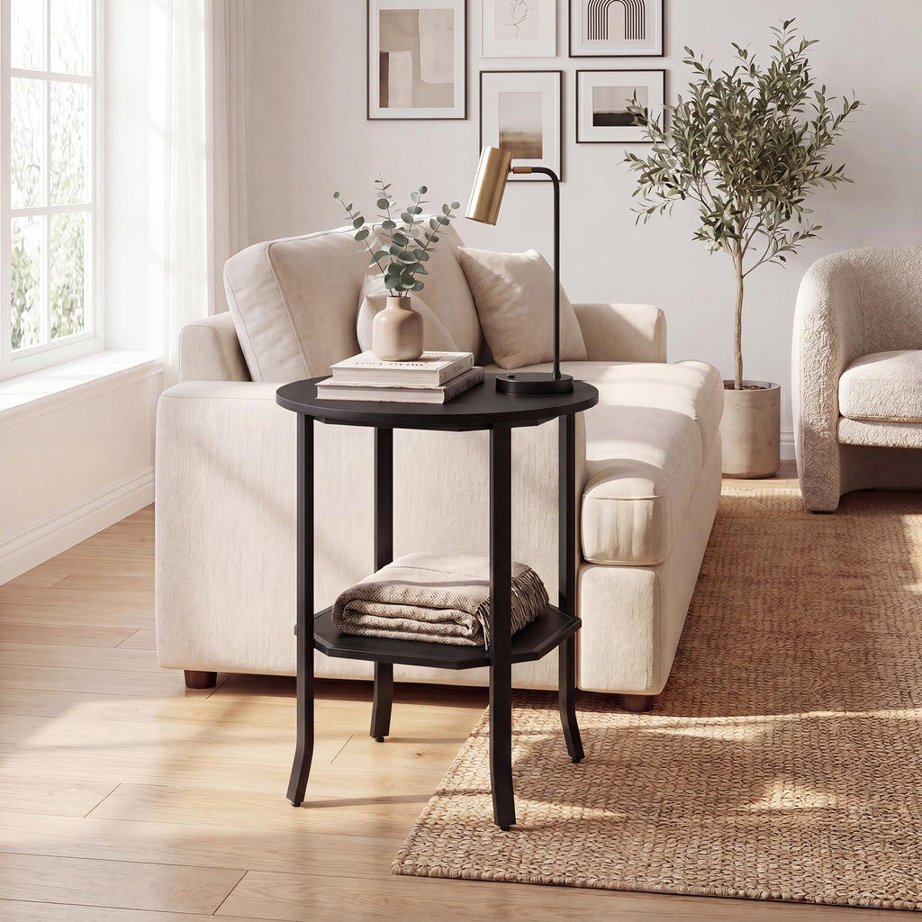 2-Tier Round Side End Table with Storage Shelf L50301