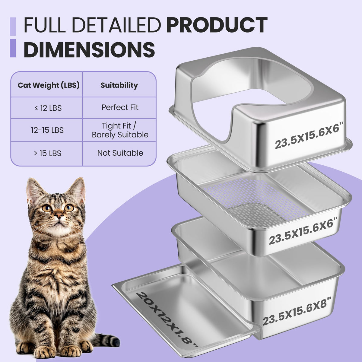 Stainless Steel Sifting Litter Box with Lid W895551
