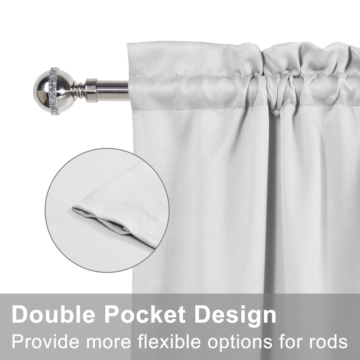 Door Curtains, Thermal and Room Darkening Curtains, Rod Pocket Blackout Curtains, 25 x 40 inches, Greyish White, 1 Panel H8245