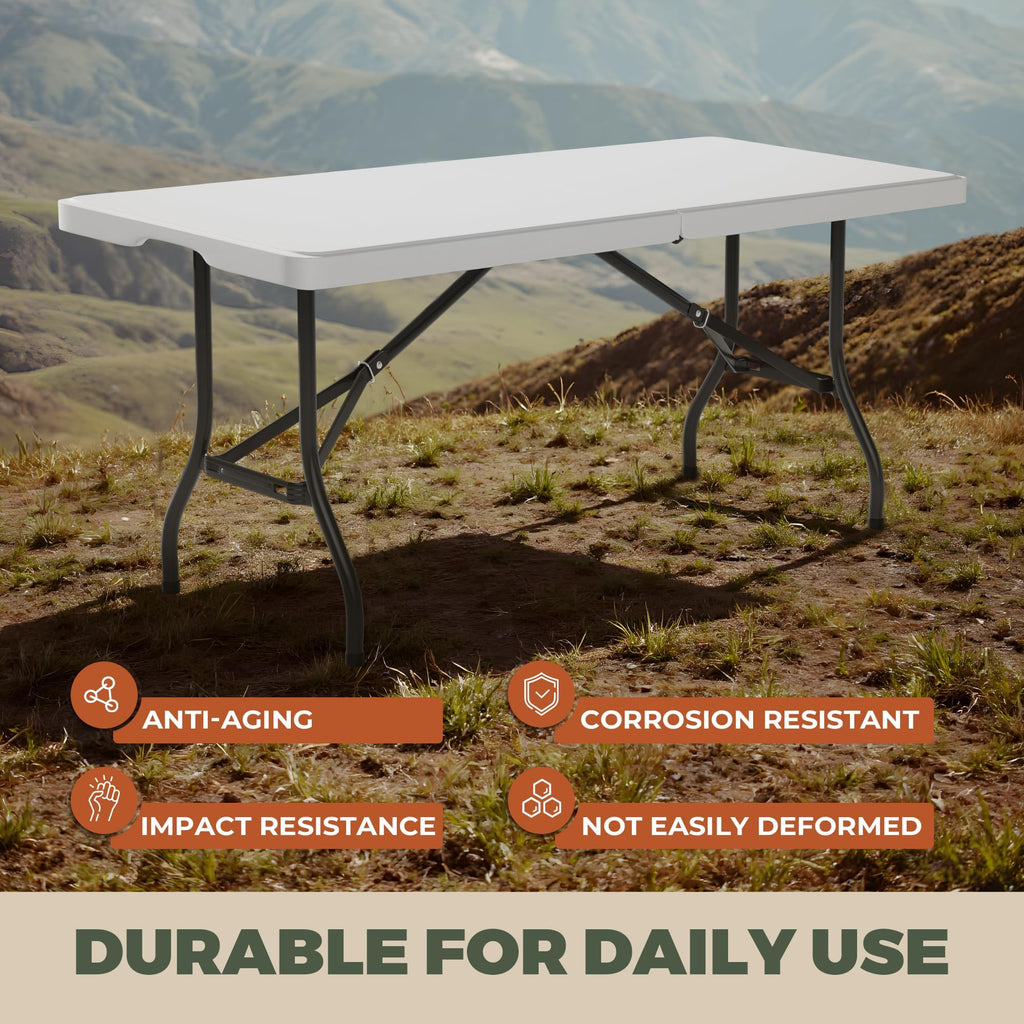 6FT Folding Table with Carry Handle, White, 1 Pack P396720