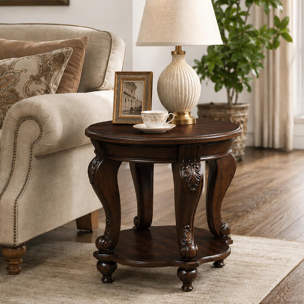 2 Tier Round Wood End Table C59950