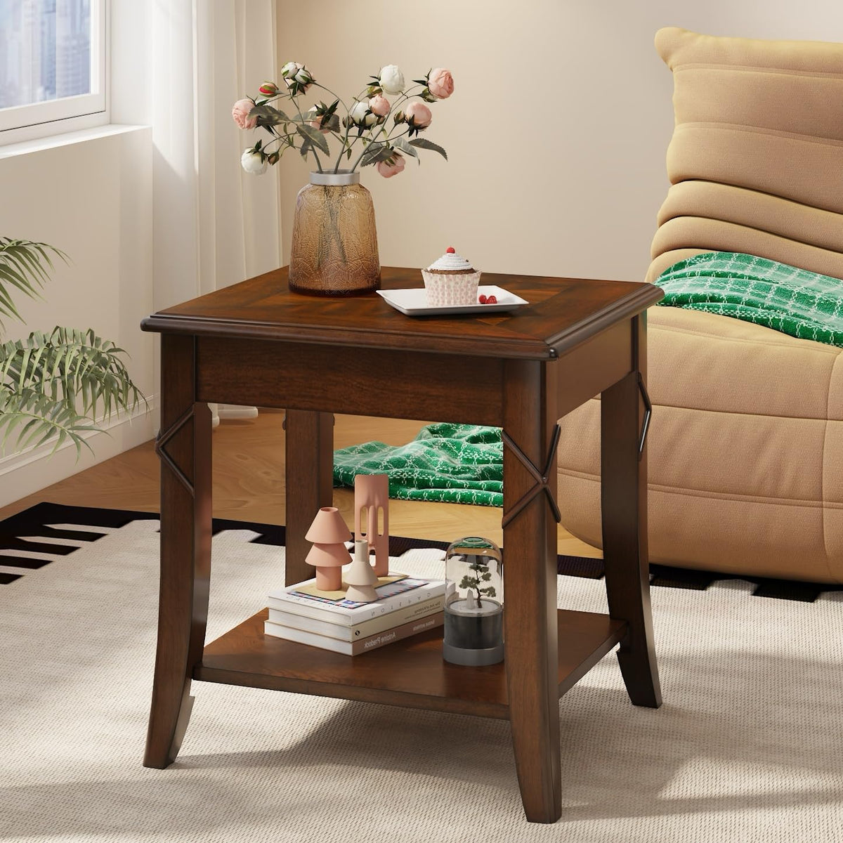 Solid Wood Side End Table with Storage Shelf C852524