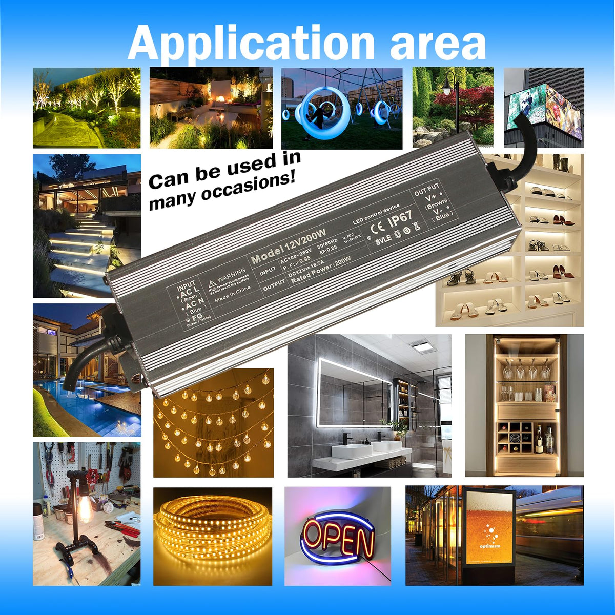 12V 200W IP67 Waterproof LED Transformer C51162