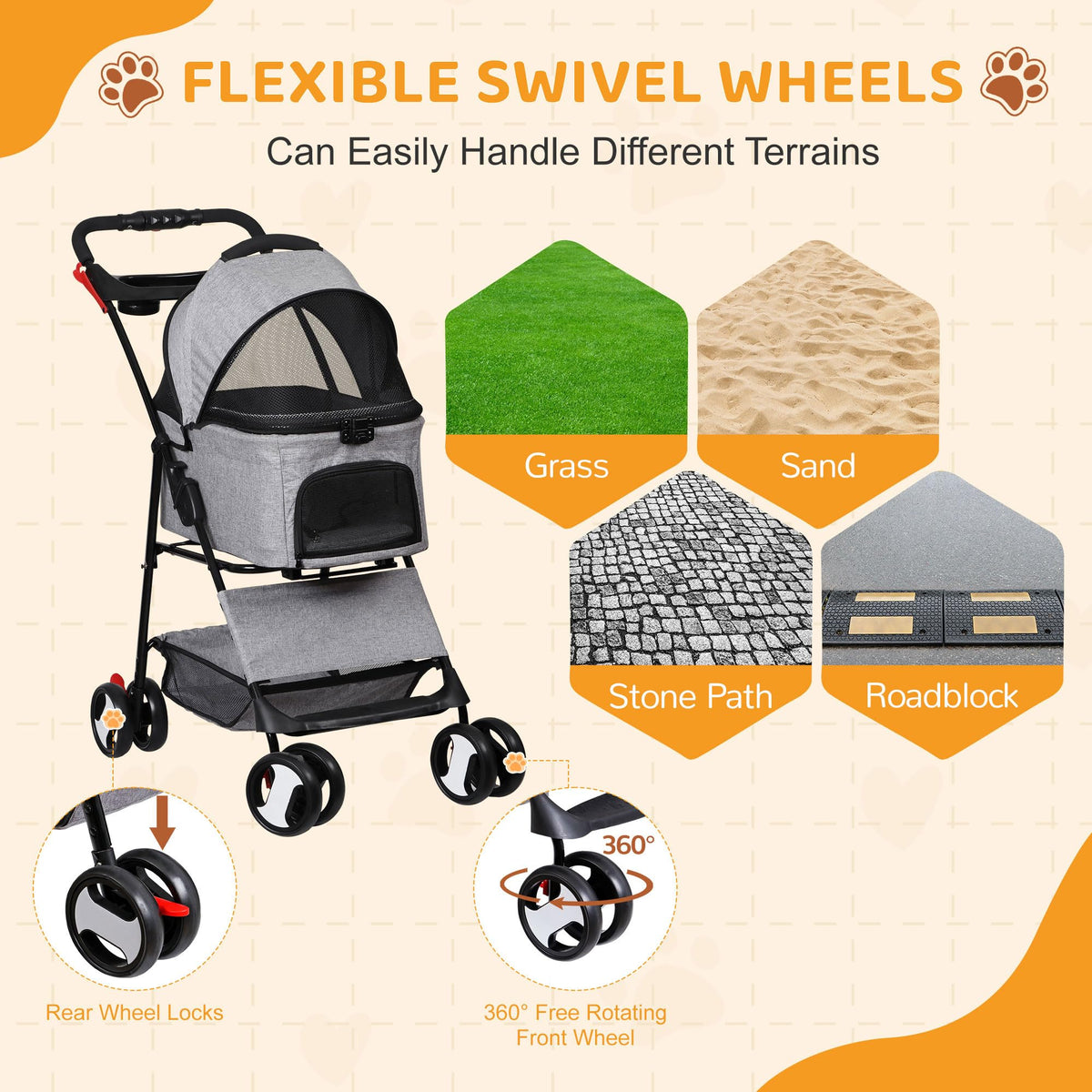 3 in1 Foldable Pet Stroller with 4 Wheels E8761