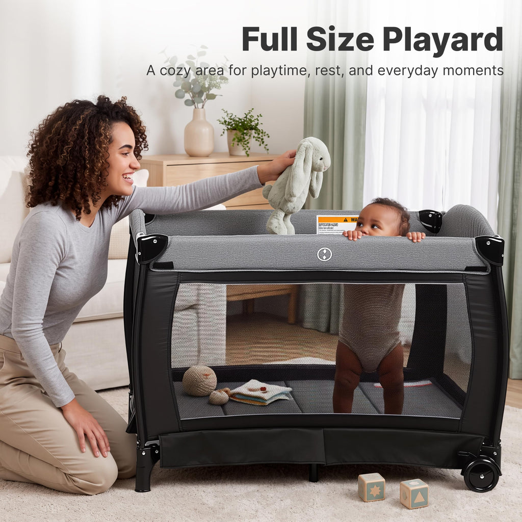 4-in-1 Pack and Play with Bassinet, Playpen, Diaper Changer, Black K730469