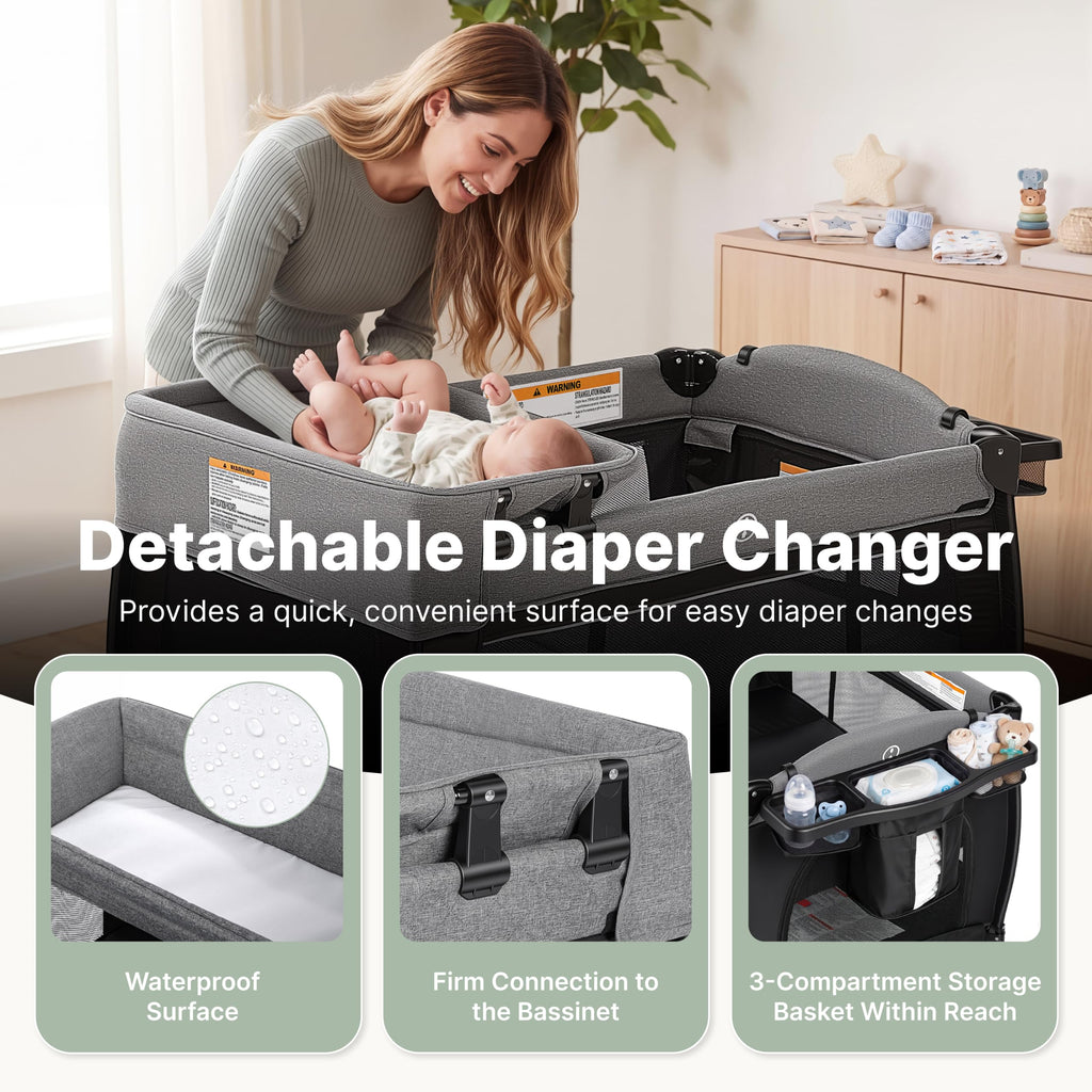 4-in-1 Pack and Play with Bassinet, Playpen, Diaper Changer, Black K730469
