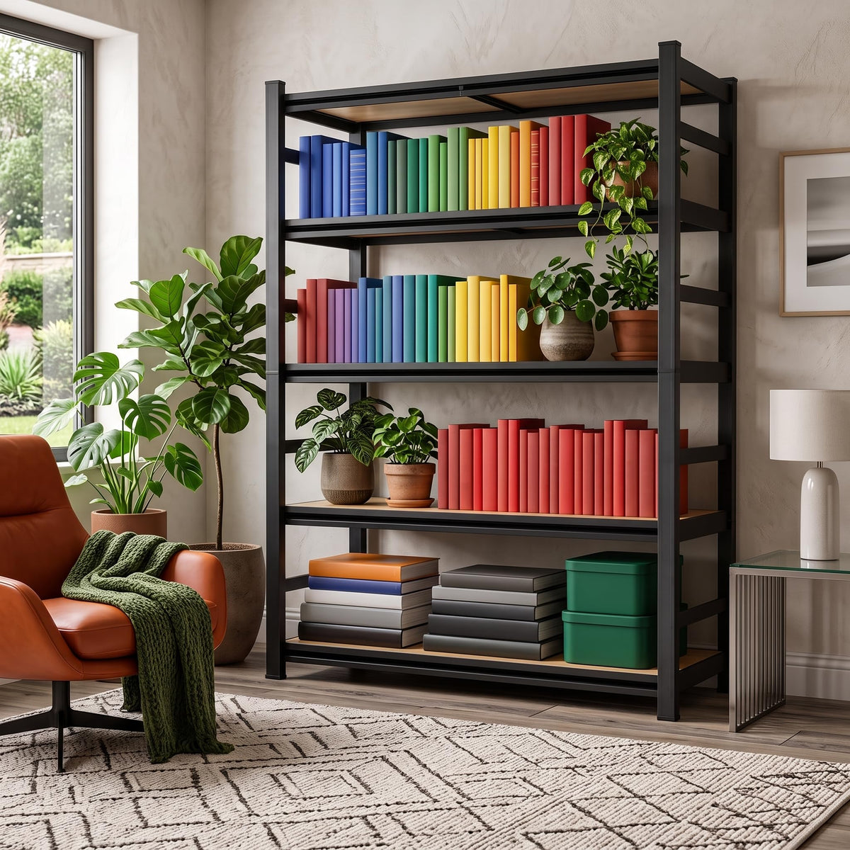 5 Tier Adjustable Wooden Bookshelf U9506