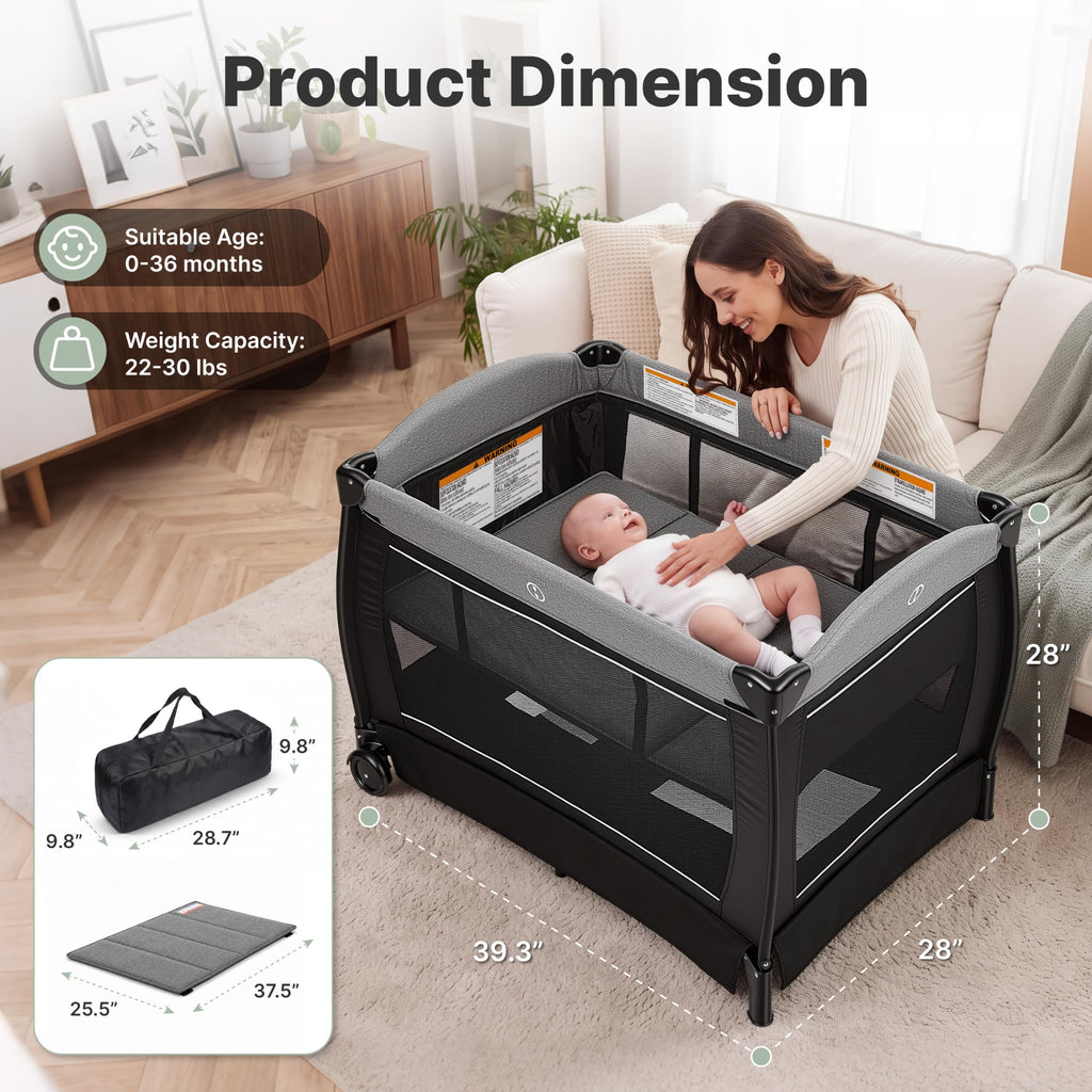 4-in-1 Pack and Play with Bassinet, Playpen, Diaper Changer, Black K730469