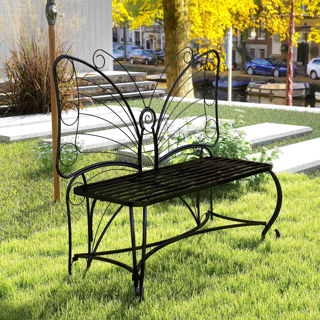 Cast Iron Garden Bench for 2 Persons Black F93587